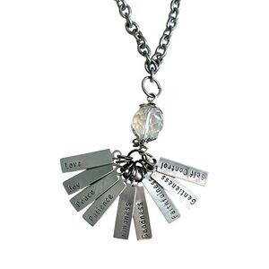 Long Christian Necklace Silver with Fruits of the Spirit Stamped on each piece